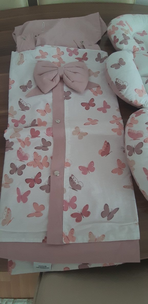 Pembe Kelebek Desenli Bebek puset seti - Görsel 3