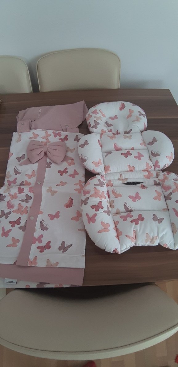 Pembe Kelebek Desenli Bebek puset seti - Görsel 2