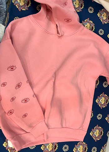 Kapüşonlu Pembe Baskılı Kadın Sweatshirt