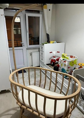 Beyaz Sepet Bebek Beşiği Tül Perde ile - Görsel 8