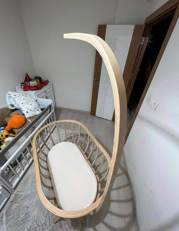 Beyaz Sepet Bebek Beşiği Tül Perde ile - Görsel 2