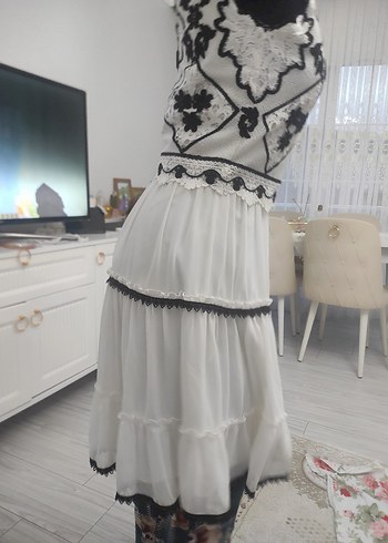 Dantel İşlemeli Beyaz Bohem kısa elbise - Görsel 4