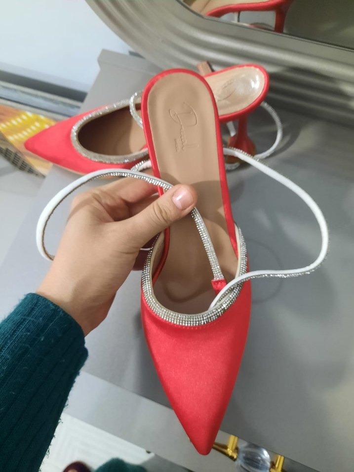 Kırmızı İşlemeli Stiletto Topuklu Kadın Abiye Ayakkabı - Görsel 4