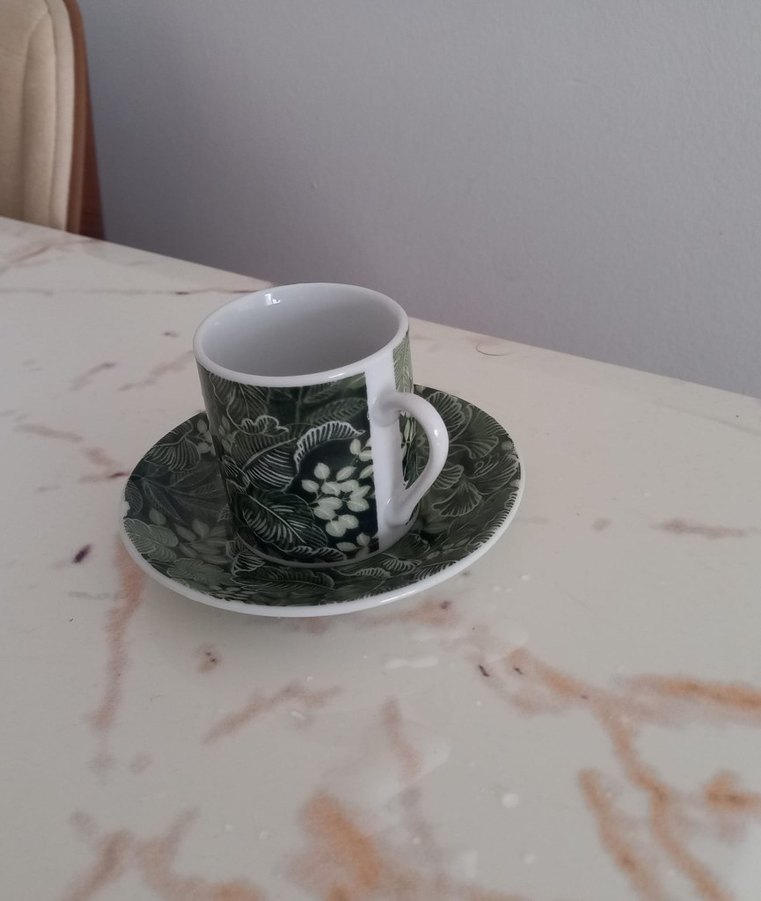 Yeşil Yaprak Desenli Kahve Fincanı ve Tabağı - Görsel 3