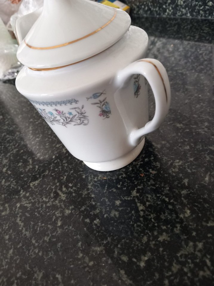 Beyaz ve Gri Desenli Porselen Çaydanlık - Görsel 4