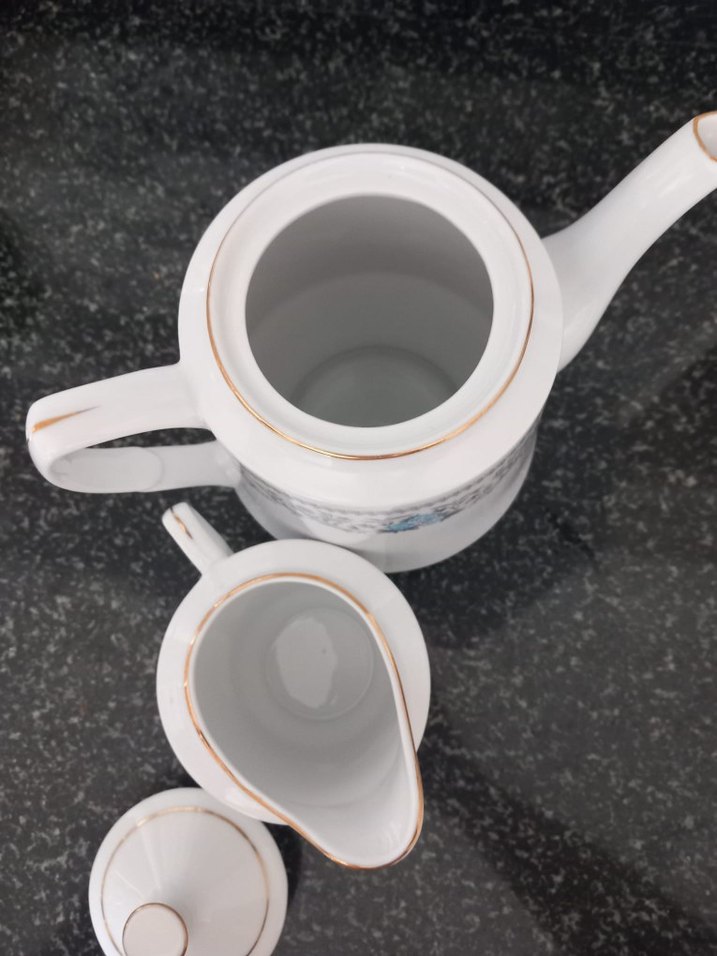 Beyaz ve Gri Desenli Porselen Çaydanlık - Görsel 3