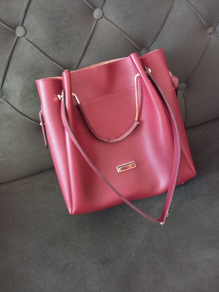 Bordo Deri Fermuarlı Kadın Çanta - Görsel 4