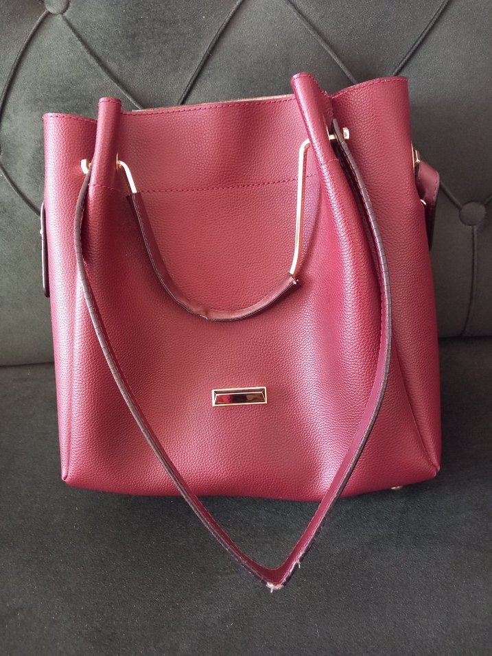 Bordo Deri Fermuarlı Kadın Çanta - Görsel 5