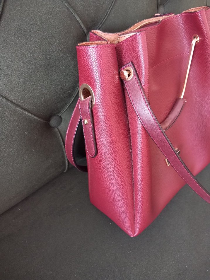 Bordo Deri Fermuarlı Kadın Çanta - Görsel 3