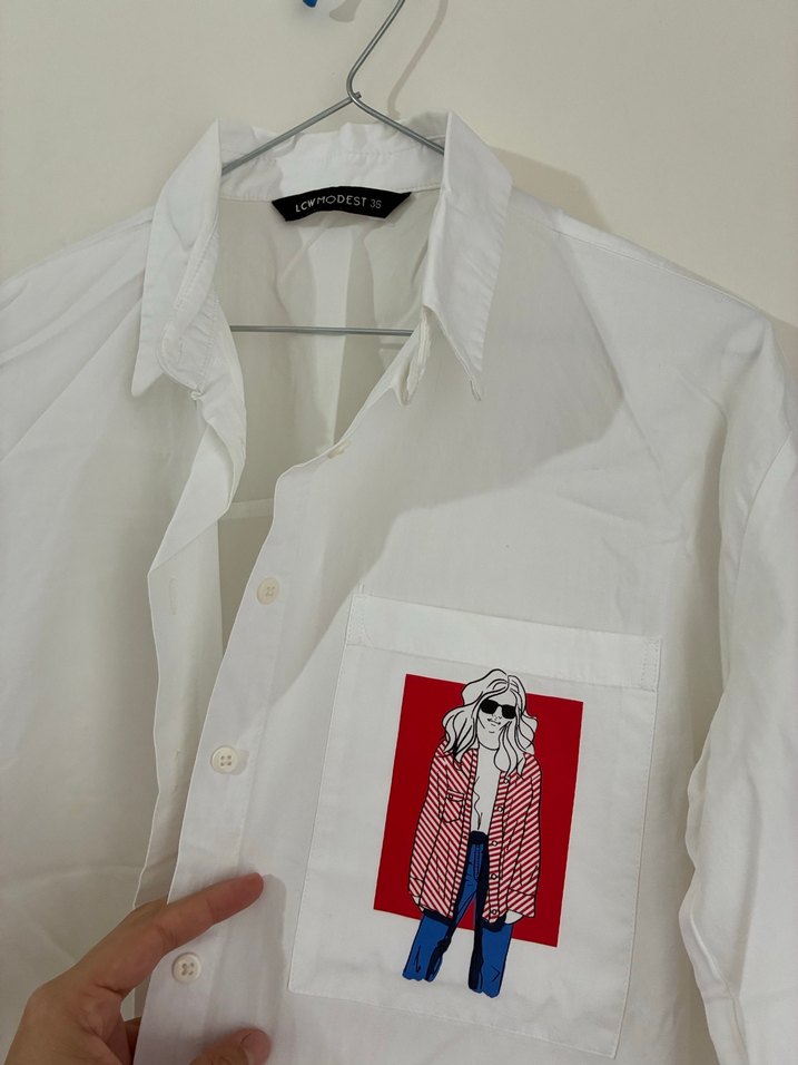 Baskılı Beyaz Uzun Kollu Kadın Gömlek - Görsel 2