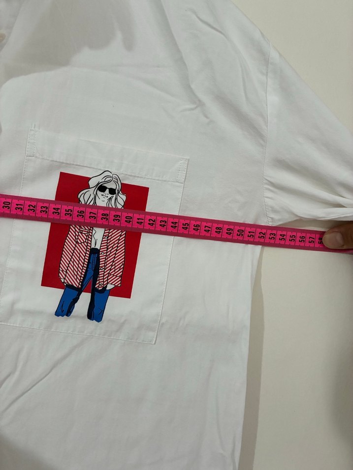 Baskılı Beyaz Uzun Kollu Kadın Gömlek - Görsel 5