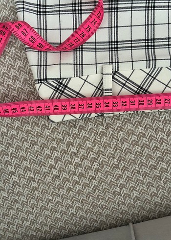 Ekose Desenli Beyaz Midi Kalem Etek - Görsel 5