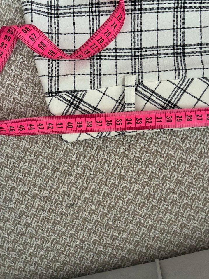 Ekose Desenli Beyaz Midi Kalem Etek - Görsel 5