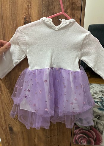 Uzun Kollu Mor Kız Çocuk Elbise - Görsel 2