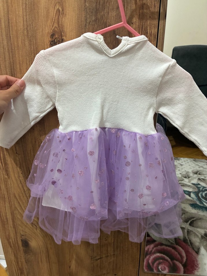 Uzun Kollu Mor Kız Çocuk Elbise - Görsel 2