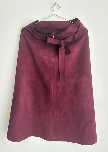 Bordo Süet Midi Drapeli Kadın Etek - Görsel 2