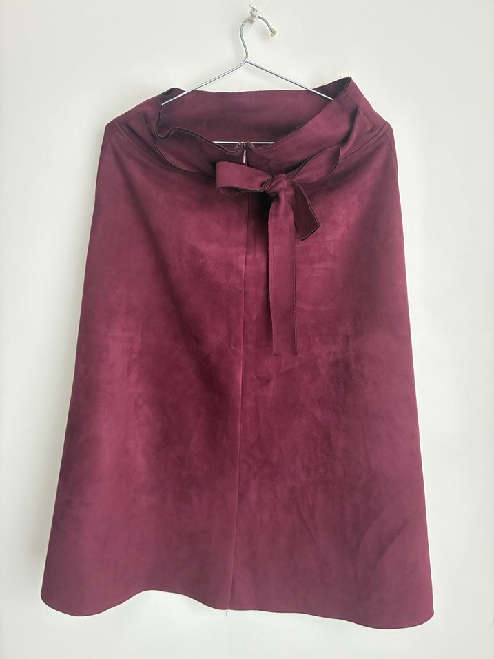 Bordo Süet Midi Drapeli Kadın Etek - Görsel 2