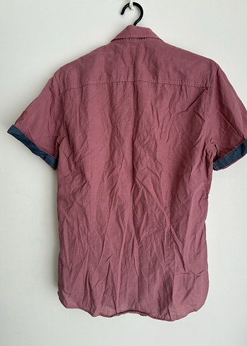 Bordo Keten Kısa Kollu Erkek Gömlek - Görsel 3