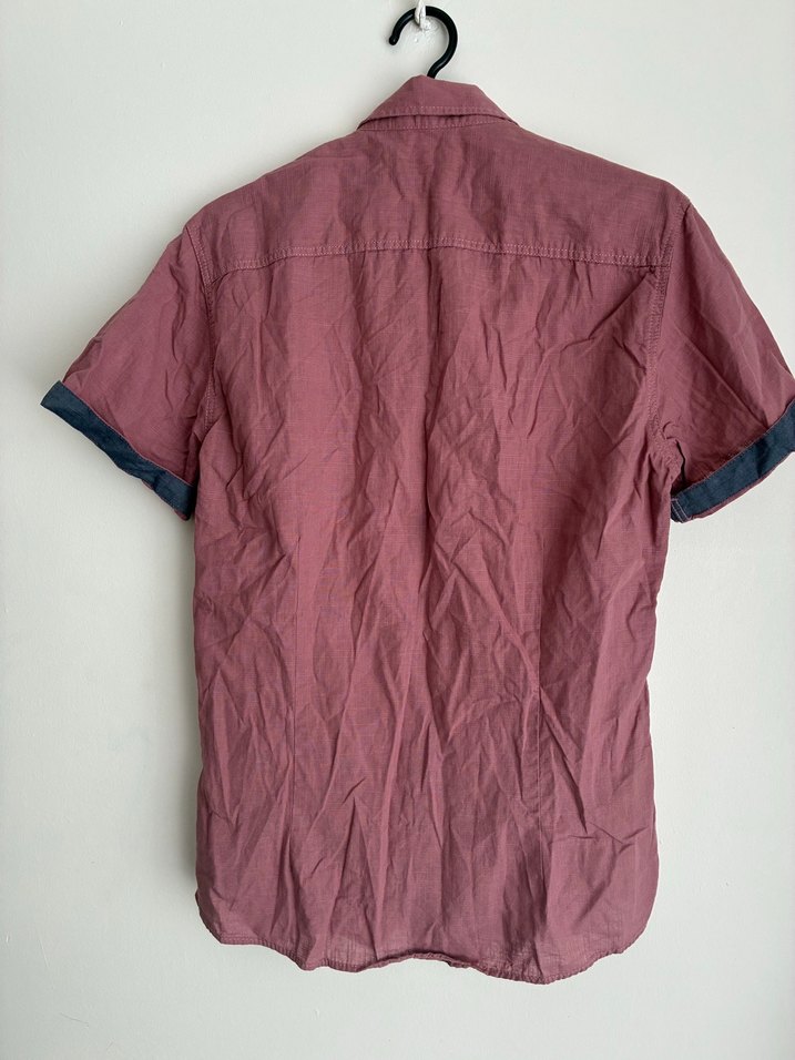 Bordo Keten Kısa Kollu Erkek Gömlek - Görsel 3