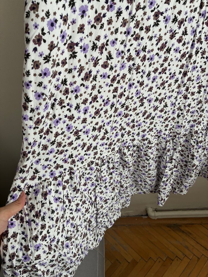 V Yaka, Fırfırlı Uzun Bohem Elbise - Görsel 2