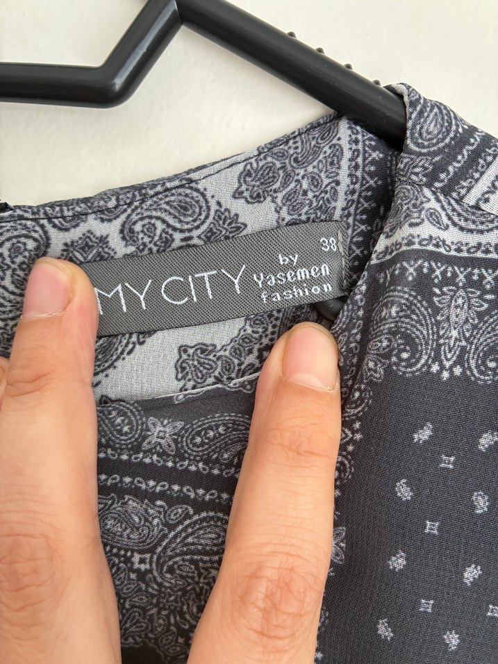 Uzun Kol Desenli Gri Bohem Tunik - Görsel 2