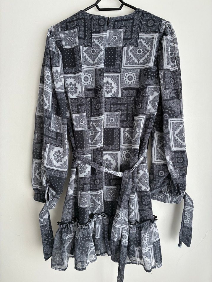 Uzun Kol Desenli Gri Bohem Tunik - Görsel 5