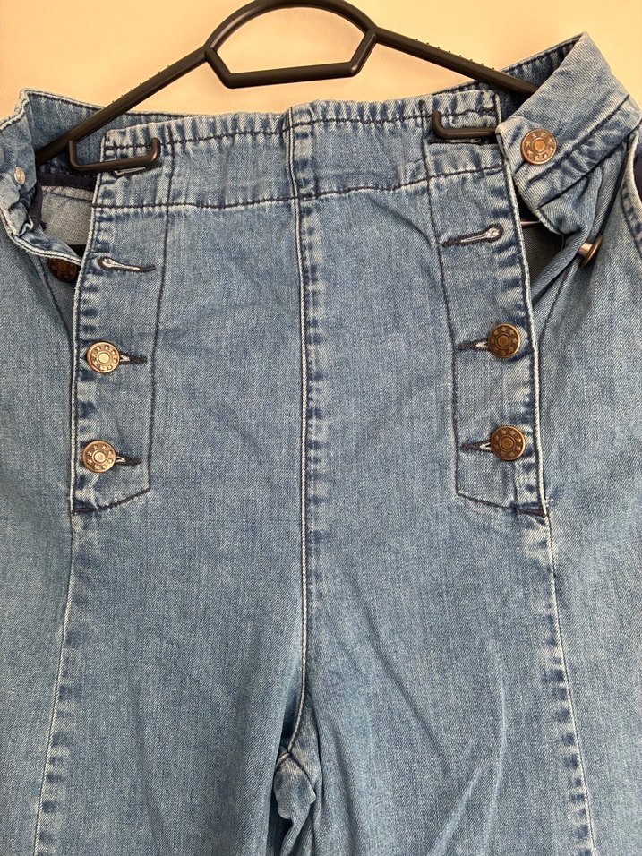 Düğmeli Mavi Midi Kadın Jean - Görsel 2