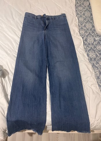 Kadın Lacivert Geniş Kesim Midi Kot Pantolon