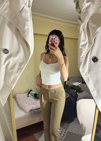 Zara SİMLİ Bej Bağcıklı Kadın Pantolon
