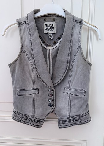 Gri Denim Düğmeli Kolsuz Yelek
