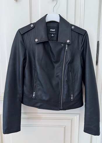 xs Beden Siyah Deri Biker Ceket,Normal Boy