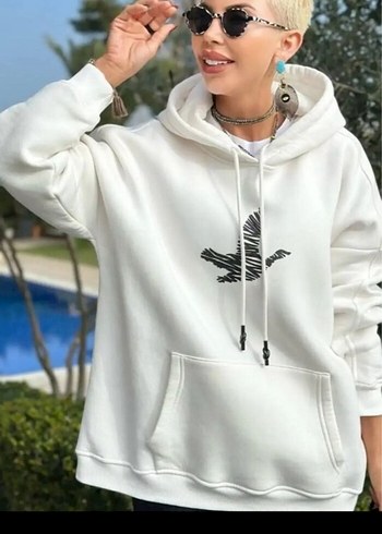 Beyaz Baskılı Puff Sweatshirt Kadın - Görsel 2