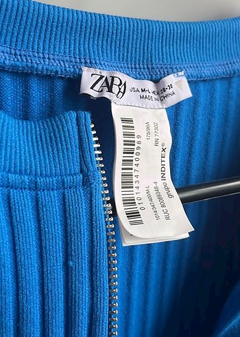Zara Zara Fermuarlı Mavi Kısa Kollu Bluz