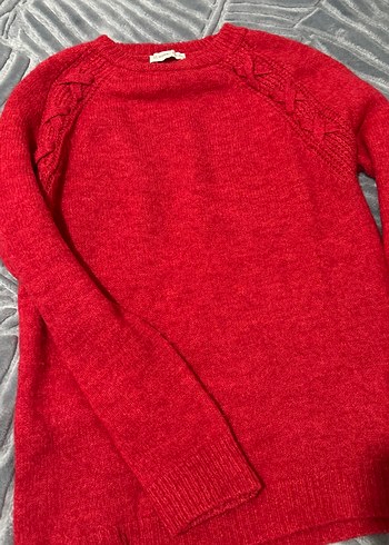 Kadın Vişne Çürüğü Yün Örgü Uzun Kollu Kazak - Görsel 2