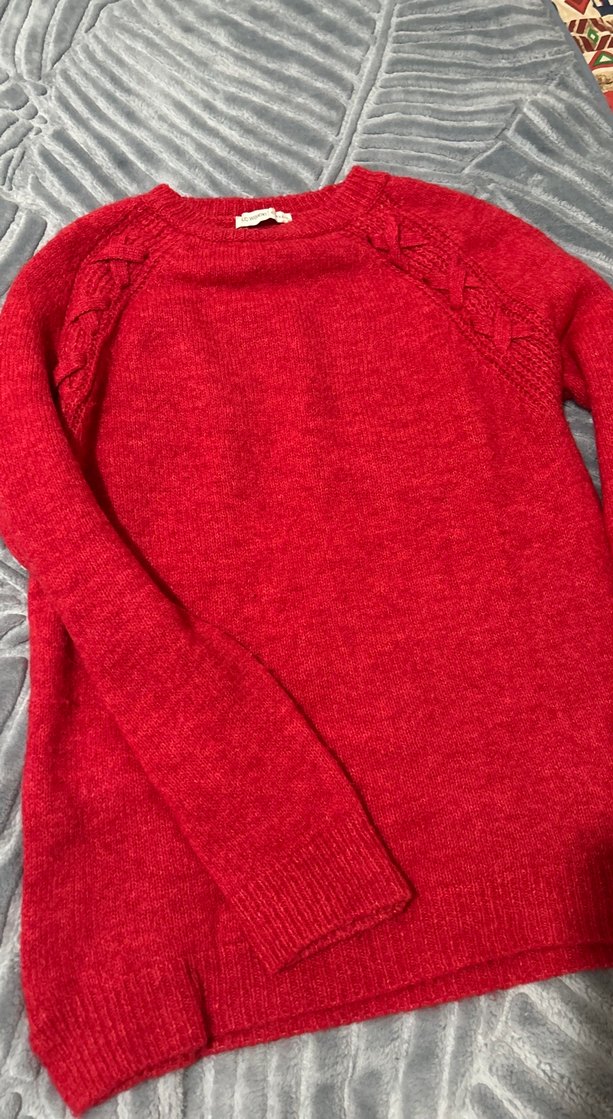 Kadın Vişne Çürüğü Yün Örgü Uzun Kollu Kazak - Görsel 2