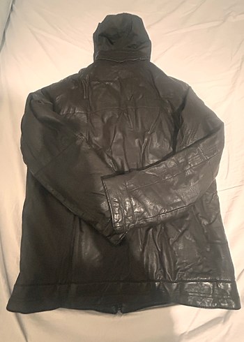 Kahverengi Kapüşonlu Deri Erkek Ceket - Görsel 2