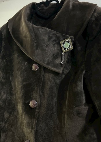 Kahverengi Kadın Süet Uzun Düğmeli Kaban - Görsel 2