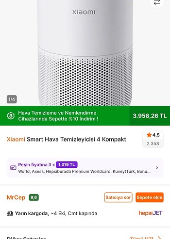Xiaomi Smart Hava Temizleyici 4 Kompakt Beyaz