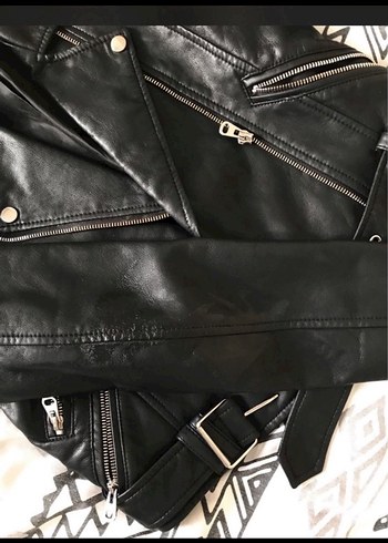 s Beden Kadın Siyah Deri Biker Ceket