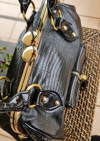 Siyah Yılan Derisi Desenli vintage Çanta - Görsel 3