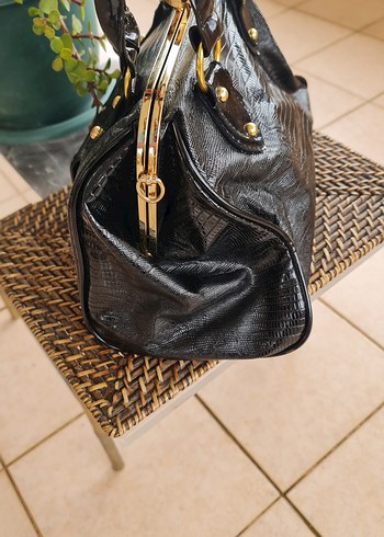 Siyah Yılan Derisi Desenli vintage Çanta - Görsel 4