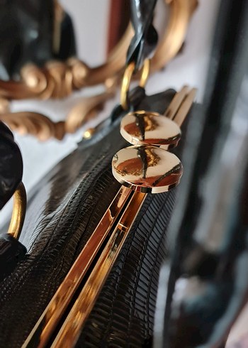 Siyah Yılan Derisi Desenli vintage Çanta - Görsel 7