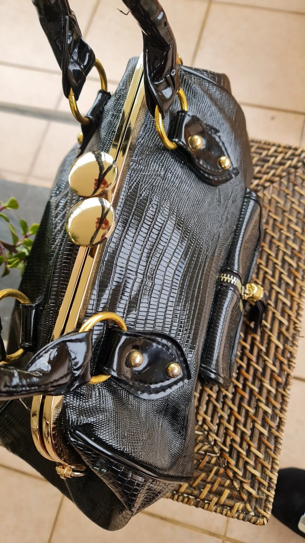 Siyah Yılan Derisi Desenli vintage Çanta - Görsel 3