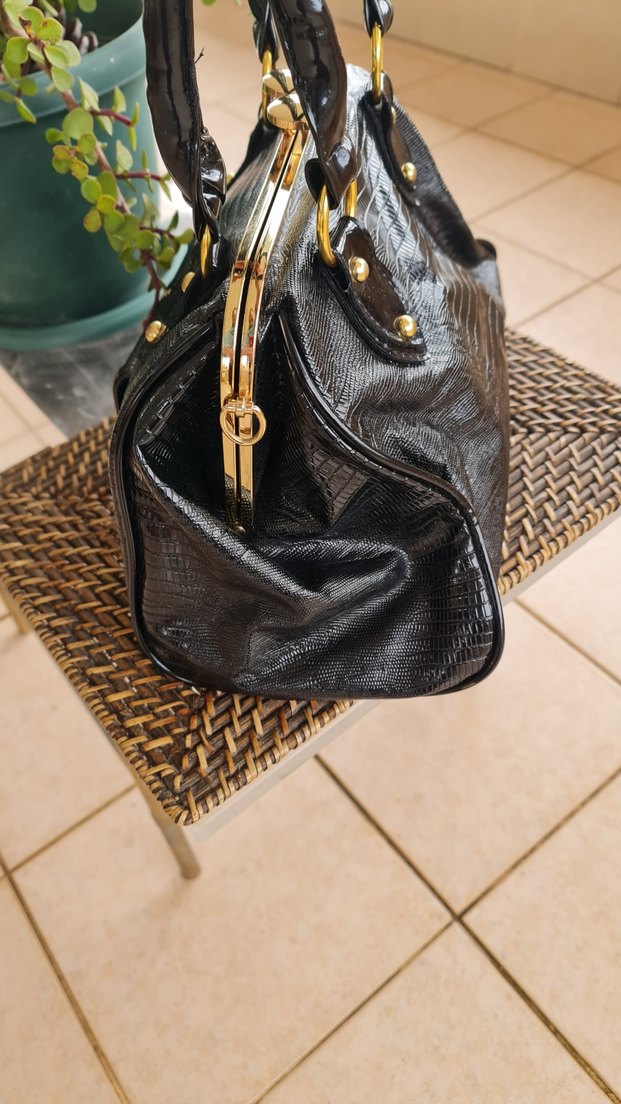 Siyah Yılan Derisi Desenli vintage Çanta - Görsel 4