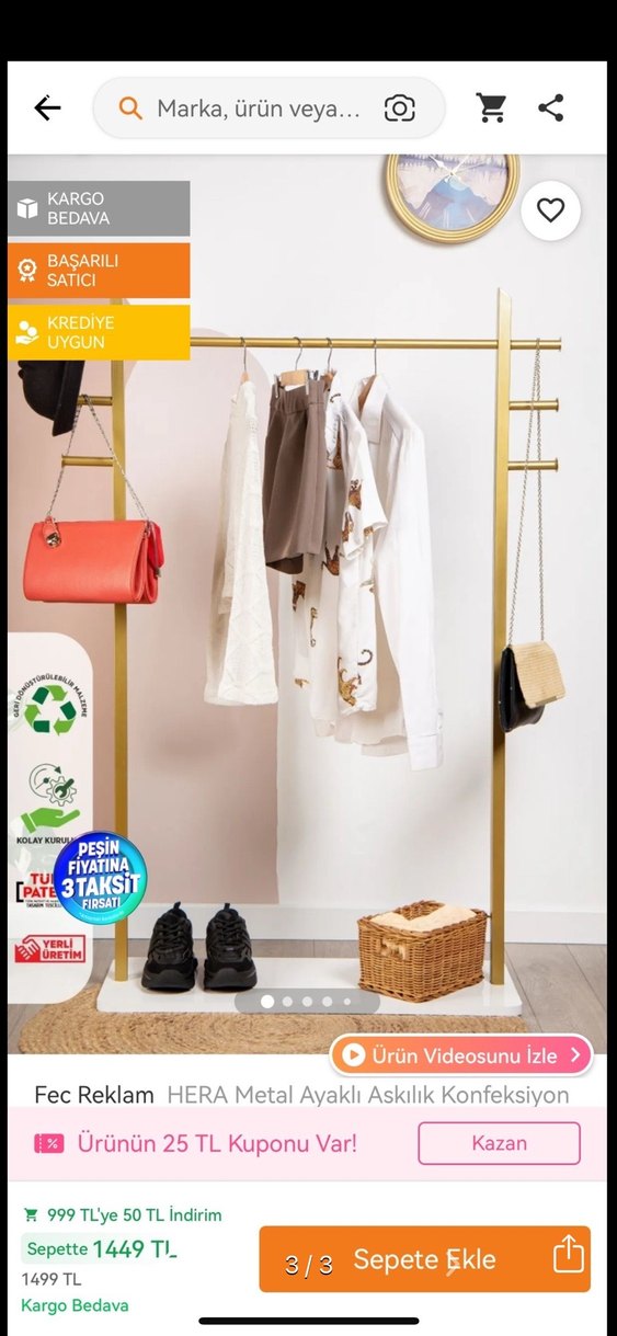 Beyaz ve gold ayakta askılık - Görsel 3