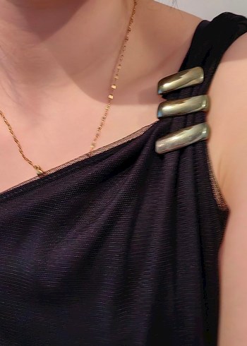 xl Beden Siyah Drapeli Straplez Midi Elbise