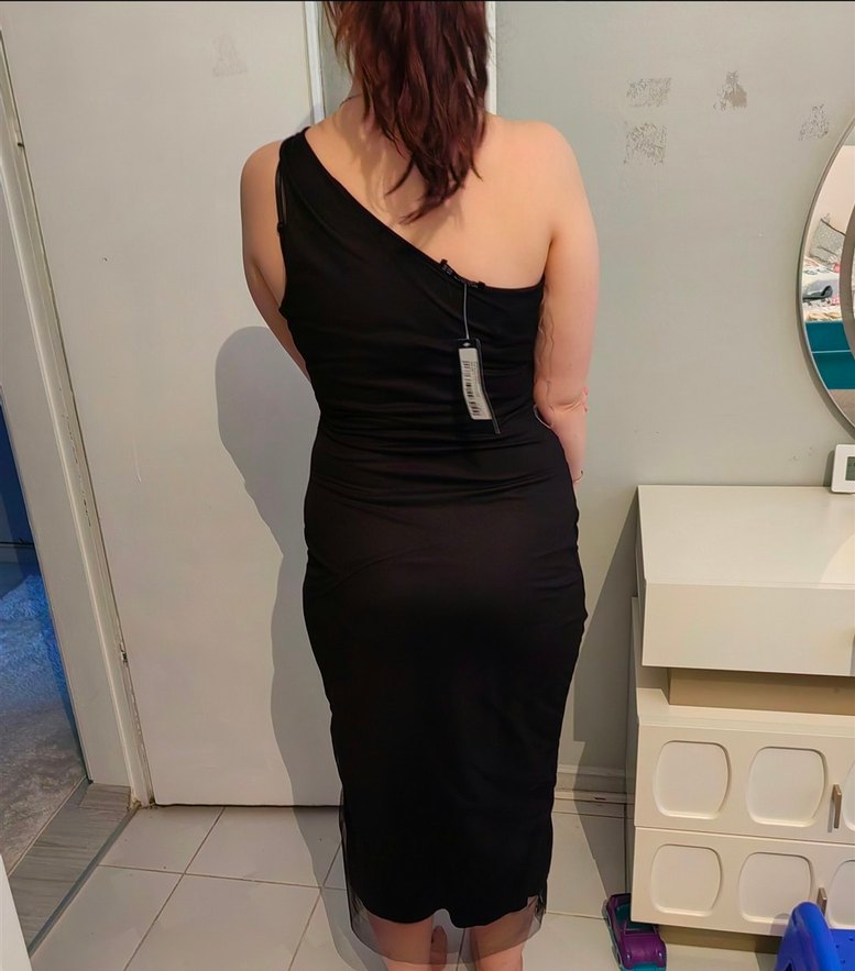 Siyah Drapeli Straplez Midi Elbise - Görsel 2