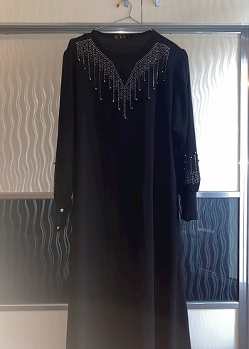 Boncuk İşlemeli Siyah Uzun Kadın Elbise - Görsel 3