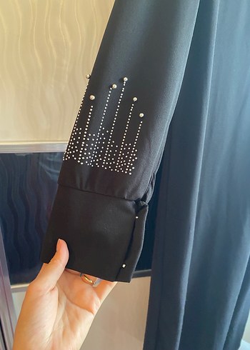 Boncuk İşlemeli Siyah Uzun Kadın Elbise - Görsel 4