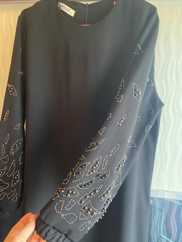 Siyah Drapeli Gotik Uzun Kollu Elbise - Görsel 3